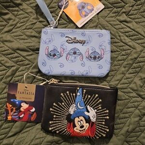 Disney Light Blue Stitch Wristlet & Disney Black Fantasia Mickey Pouch